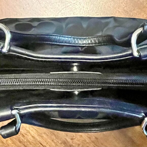 COACH 32702 Black Signature Drawstring Nylon Leather Double Straps Satchel Bag - Picture 8 of 10